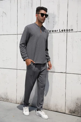 Miniatura 67 de FZNHQL Conjunto deportivo de moda para hombre, 2 piezas, casual, atlético, para correr, manga corta/larga, conjunto para hombre