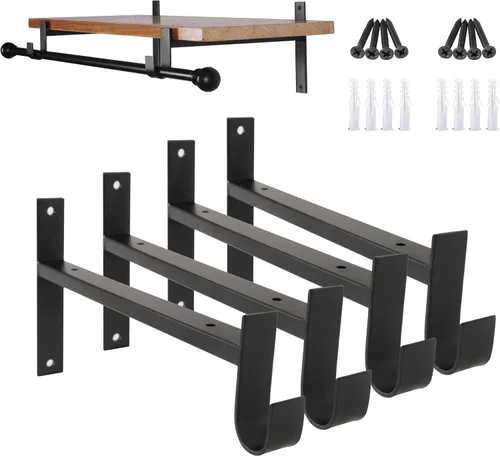 Miniatura 11 de AddGrace Soporte para barra de armario, soportes de estante resistentes de 4 pulgadas, soporte de barra de armario negro montado en la pared