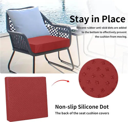 Miniatura 4 de Easy-Going Paquete de 2 fundas impermeables para cojines de patio de 24 x 24 x 4 pulgadas, fundas de cojín de repuesto antideslizantes para asientos