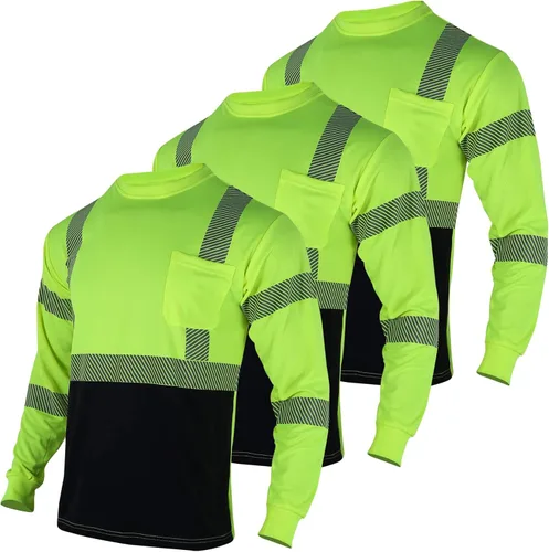 VENDACE 3 piezas de camisetas de seguridad reflectantes de alta visibilidad de manga larga para trabajo en construcción para hombres Clase 3