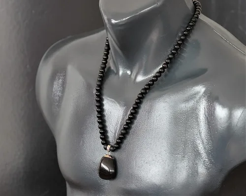 Miniatura 30 de Colgante de turmalina cruda natural, Collar de cuentas de ónix negro genuino, Collar de piedra negra, Collar de piedras preciosas, Cuentas de 0.315
