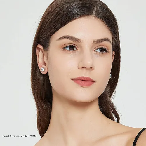 Miniatura 19 de YAMI Black/Grey/White Pearl Earrings, Real Cultured Pearl, 925 Sterling Silver Stud Earrings Plated with 18K Gold, Classic & Elegant Jewelry Gifts