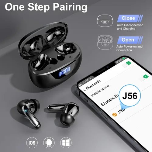 Miniatura 7 de Auriculares inalámbricos, auriculares Bluetooth 5.4, micrófono con cancelación de ruido ENC con graves estéreo, auriculares de reproducción de 40