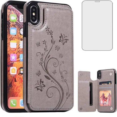 Miniatura 8 de Funda de teléfono para iPhone Xs Max de 6.5 pulgadas 2018 con protector de pantalla de vidrio templado, tarjetero con tapa de cuero para celular i X