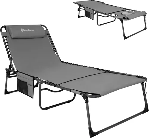 Miniatura 24 de KingCamp Silla de bronceado con agujero facial, sillas de descanso plegables para exteriores, cómodas, ajustables, de 5 posiciones, tumbona plegable