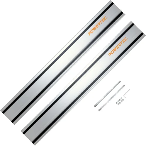 Juego de unión de rieles guía POWERTEC de 110" para sierras de pista Milwaukee - Incluye 2x55" de rieles de aluminio extruido y conectores para