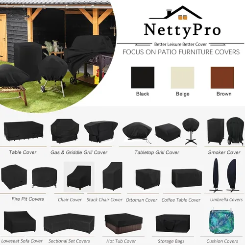 Miniatura 7 de NettyPro Fundas para Sillas de Patio Impermeables para Muebles de Exterior Sillón Giratorio Reclinable Mecedora Lounge Asiento Profundo, Se Adapta