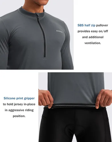 Miniatura 4 de Bikewa - Camiseta de ciclismo para hombre de manga larga con cremallera trasera 3+1, transpirable, UPF 50+, con media cremallera, para montar
