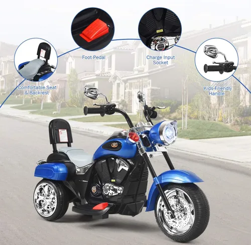 Miniatura 4 de Costzon Motocicleta para Niños, Motocicleta Chopper de Paseo Alimentada por Batería de 6V con Bocina, Faro, Juguetes de Paseo Estables de 3 Ruedas