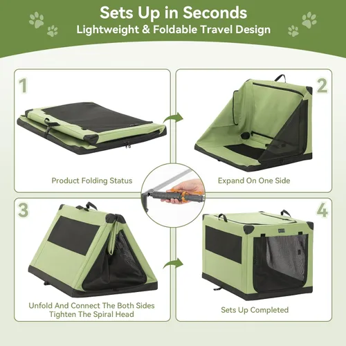 Miniatura 7 de PETSFIT Jaula para perros suave y portátil de 40 pulgadas, marco resistente en espiral, plegable, para perros grandes, 3 puertas de malla, Verde