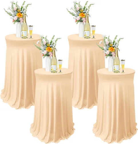 Miniatura 10 de Tegeme 4 paquetes de manteles redondos de elastano para mesa de cóctel con falda de 32 x 43 pulgadas, mantel redondo de elastano elástico para mesa