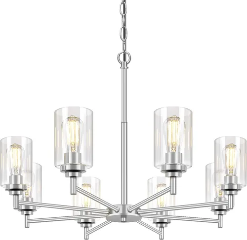 Miniatura 9 de 19.8'' Lámpara de araña de 5 luces de 19.8'' para comedor, isla de cocina, iluminación colgante moderna de granja con pantallas de vidrio, lámpara