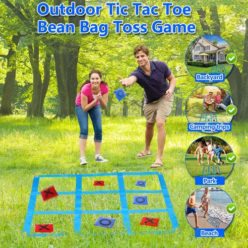 Miniatura 2 de CWLAKON Juego de Lanzamiento de Pufs Gigante al Aire Libre Tic Tac Toe para Niños, Adultos y Familia, Gran Juego de Patio al Aire Libre para Césped