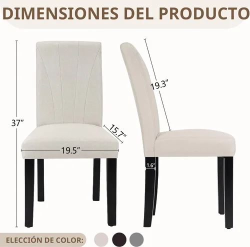 Miniatura 3 de VECELO Parsons - Juego de 6 sillas de comedor tapizadas, tela moderna, patas de madera maciza y respaldo alto, para cocina/sala de estar, color beige