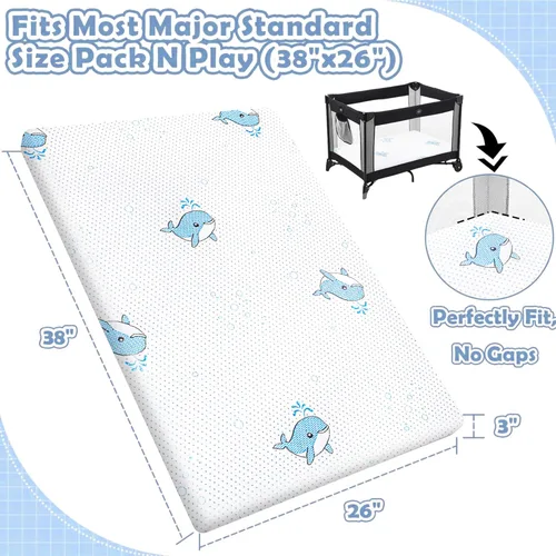 Miniatura 2 de Pack and Play - Colchón de espuma viscoelástica suave y firme de alta densidad, 38 x 26 pulgadas, colchón de bebé para Pack and Play para Pack N