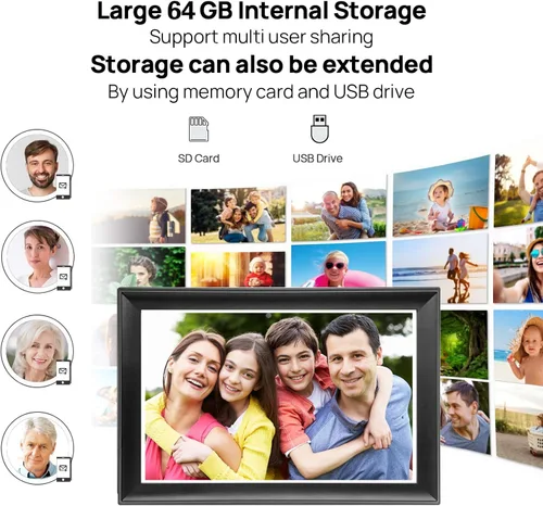 Miniatura 7 de Marco de fotos digital WiFi inteligente de 64 GB de 10.5 pulgadas, pantalla táctil LCD FHD IPS de 1920 x 1280, rotación automática, almacenamiento