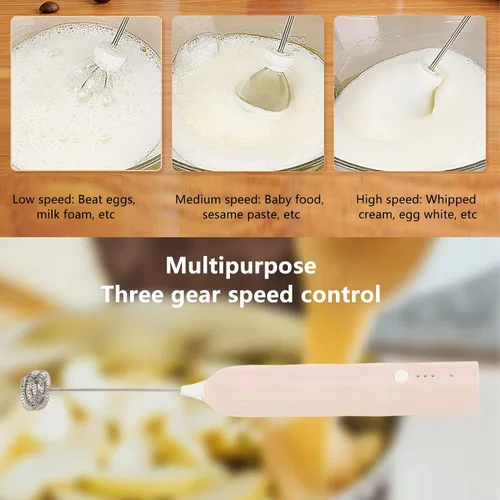 Miniatura 2 de Espumador de leche de mano, máquina de espuma de café, batidor eléctrico recargable por USB, licuadora ajustable de 3 velocidades con 2 cabezales