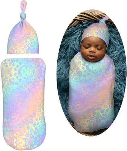 Miniatura 2 de Juego de mantas holográficas de leopardo para recién nacidos, manta de recepción suave para bebé, saco de envoltura para baby shower, regalo