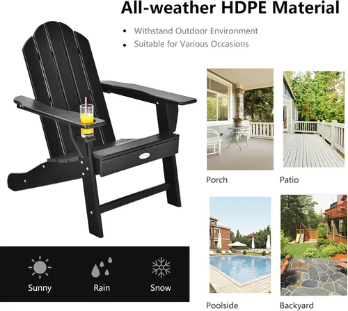 Miniatura 8 de Tangkula Silla Adirondack para exteriores, sillones de polietileno de alta densidad resistentes a la decoloración con soporte para tazas, sillas