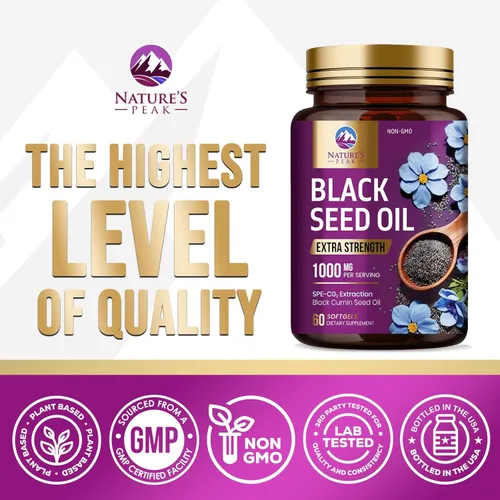 Miniatura 4 de Cápsulas de aceite de semilla negra de 1000 mg por porción, el mejor aceite de semilla de comino, aceite puro de semillas negras de Nigella sativa