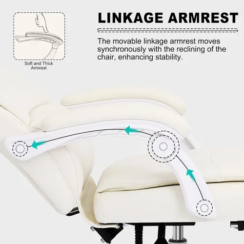 Miniatura 3 de Misolant Silla de oficina grande y alta con reposapiés, silla de escritorio de respaldo alto con reposabrazos de varillaje, sillas ejecutivas Blanco
