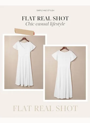 Miniatura 4 de Dokotoo Vestido de fiesta elegante con cuello en V para mujer, vestido de manga corta, vestido de patinadora, vestidos de invitados de boda