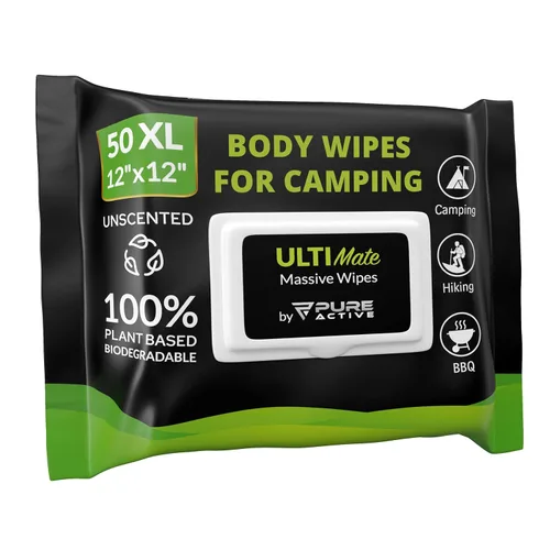 Toallitas corporales para camping, 50 toallitas XXL de 12 x 12 pulgadas, toallitas corporales de ducha para camping, toallitas corporales y