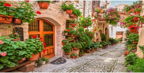 Miniatura 7 de Leyiyi Telón de fondo de flores de primavera de 9 x 6 pies con diseño de aliados de pueblo italiano, flores, arquitectura medieval, vacaciones