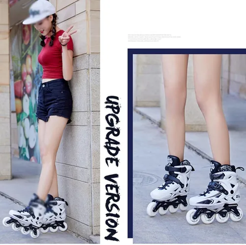 Miniatura 7 de Patines de ruedas – Patines en línea profesionales negros para adultos, estilo libre, cómodos para mujeres y adolescentes Blanco