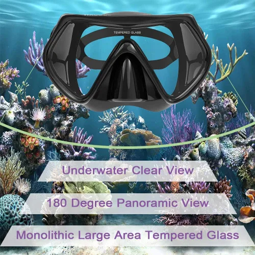 Miniatura 3 de WACOOL Juego de buceo profesional con válvula de purga de vidrio recubierto antivaho y pieza de boca de silicona antisalpicaduras para hombres