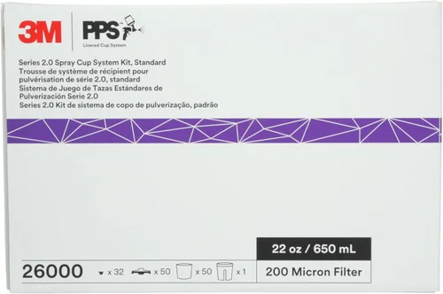 Miniatura 13 de 3M 26000 PPS 2.0 Kit de taza, tapas y forros para pistola pulverizadora, estándar, filtro de 200 micrones, 22 onzas, negro, plateado