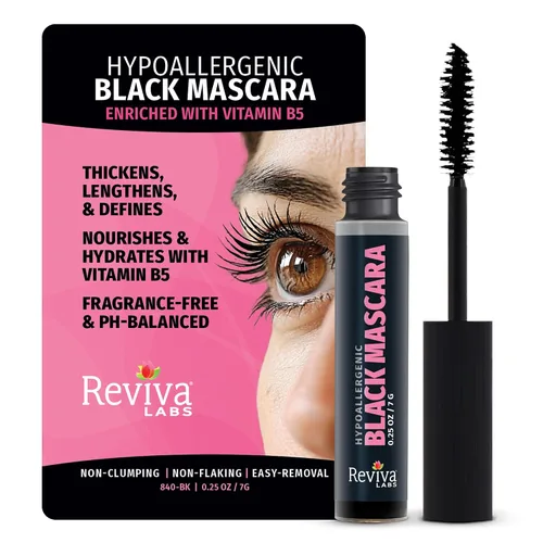 Reviva Labs Máscara hipoalergénica negra para ojos sensibles y mujeres mayores, rímel suave, voluminizadora y alargadora para mujeres mayores de 50