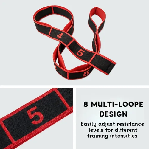 Miniatura 6 de Banda de resistencia de fitness para estiramiento y yoga, banda de resistencia elástica numérica con marcas claras, bandas elásticas de Rojo
