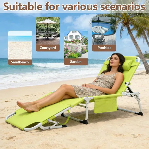Miniatura 8 de Silla de bronceado resistente 3 en 1 con orificio para la cara, ajustable de 5 posiciones, sillas tumbonas plegables portátiles que se reclinan