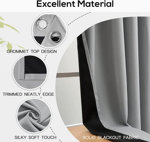 Miniatura 47 de Yakamok Cortinas negras, cortinas de ventana con aislamiento térmico y eficiencia energética para dormitorio, cortinas opacas completas y cortinas
