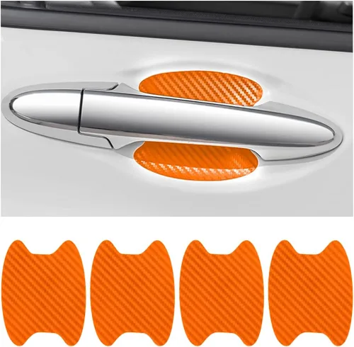 4 calcomanías protectoras de manija de puerta de auto, película protectora universal de fibra de carbono antiarañazos, adhesivos de pintura lateral