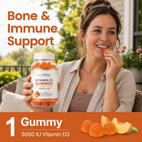 Miniatura 8 de Gomitas de vitamina D3 K2 sin azúcar, gomitas de vitamina D3 5000 UI+K2 MK7 80 mcg, suplemento de vitamina K2 D3 para adultos, vitamina D K2