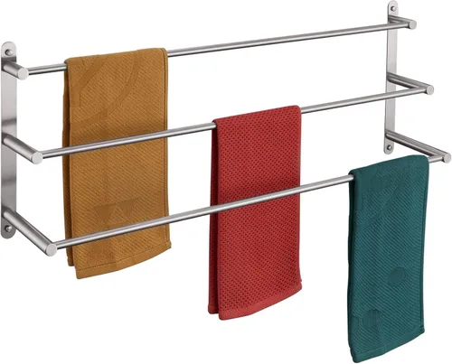 Miniatura 11 de KOKOSIRI Barras de Toalla de Baño Negro Mate para Baño de 3 Niveles con Escalera, Estantes de Toallas Montados en la Pared de Acero Inoxidable
