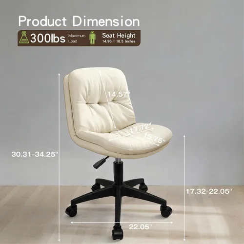 Miniatura 2 de Silla de oficina, silla de escritorio ergonómica con cojín acolchado y respaldo, altura ajustable y giro de 360°, silla de tareas sin brazos