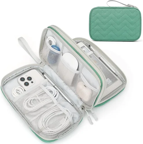 Miniatura 24 de FYY Organizador electrónico, organizador de cables de viaje, bolsa de transporte para accesorios electrónicos, portátil, impermeable, doble capa
