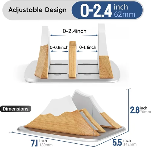 Miniatura 4 de AFOOYO Soporte vertical doble para laptop, soporte ajustable de madera en forma de pico de nieve, base de escritorio con 2 ranuras compatible