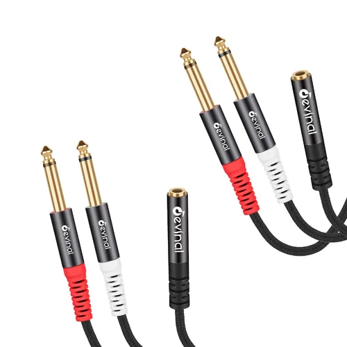 Miniatura 9 de TRS a Dual TS Breakout Cable - Adaptador estéreo hembra de 1/4 pulgadas a doble macho TS de 0.250 in y hembra de 0.250 in a divisor mono Y de 2 x