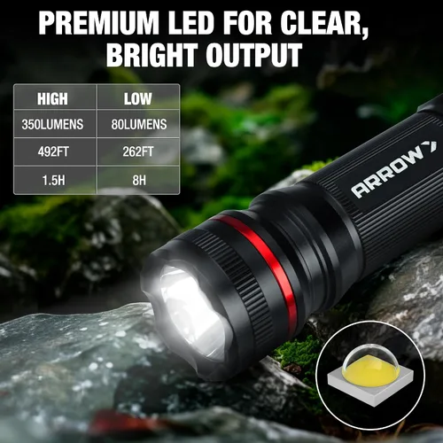 Miniatura 7 de Arrow - Linterna LED de 350 lúmenes, luz de flash brillante con modos alto/bajo/estroboscópico, linternas de mano de tamaño bolsillo