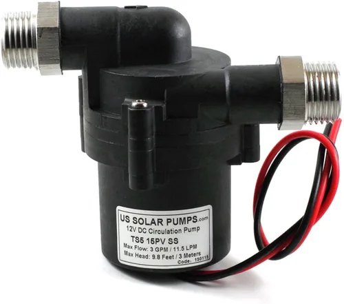 Bombas solares de agua caliente de 12 V CC: pueden manejar temperaturas de hasta 230 °F y presiones de hasta 145 PSI. Con motor de CC ECM trifásico
