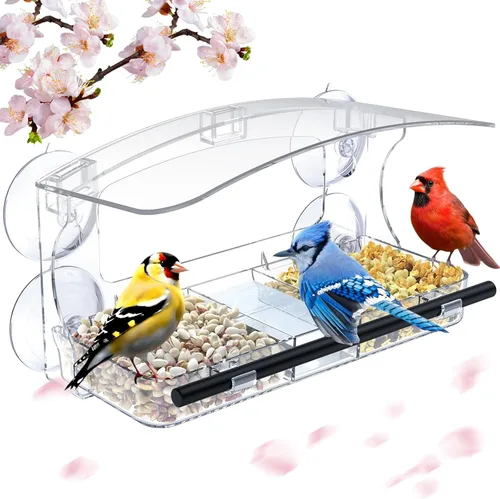 Miniatura 7 de Mrcrafts Comedero para pájaros de ventana para exteriores con ventosas fuertes, se adapta a cardenales, pinzones, carboneros, etc.