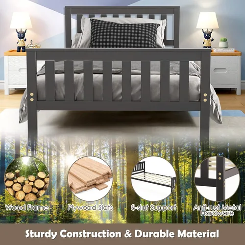 Miniatura 5 de NAFORT Base de cama de plataforma de madera individual con cabecero y estribo, base de cama de madera maciza y soporte de listones de madera fuerte