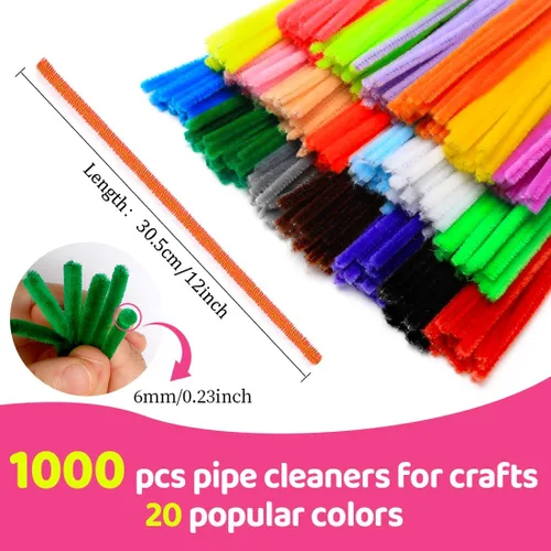 Miniatura 2 de Praisebank Limpiapipas, 1000 unidades, 20 tallos de chenilla multicolor para proyectos de bricolaje, suministros de arte y manualidades
