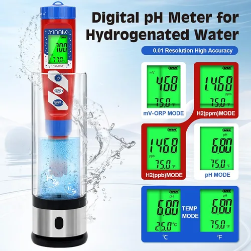 Miniatura 3 de Probador de agua de hidrógeno, probador de pH, medidor de pH digital para agua hidrogenada, medidor H2 (PPB/PPM), medidor de ORP Prueba de botella