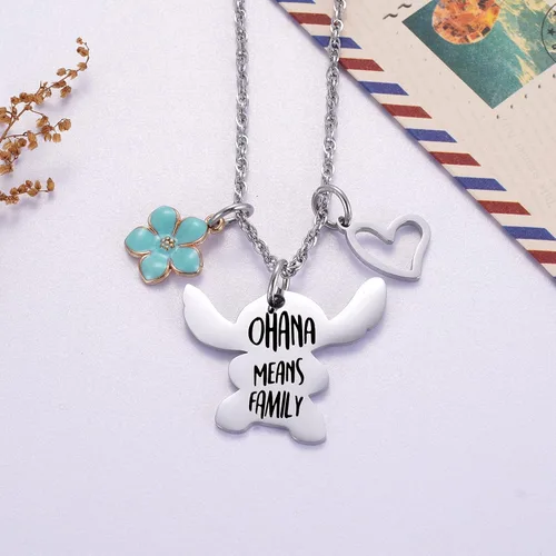 Miniatura 3 de Ralukiia - Collar con la frase "Ohana mean family", llavero con forma de Stitch, regalos de joyería para niños y niñas
