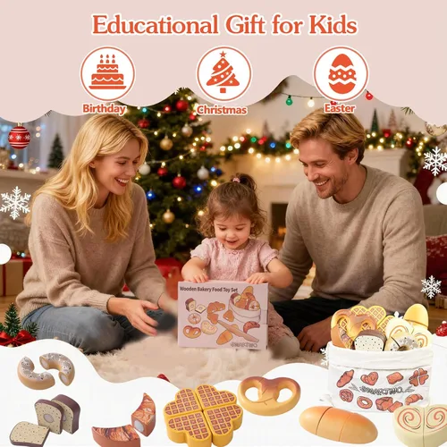 Miniatura 6 de Juguetes de madera para niños pequeños, juego de corte para hornear para niños, juego de simulación de panadería de cocina para niños, regalo
